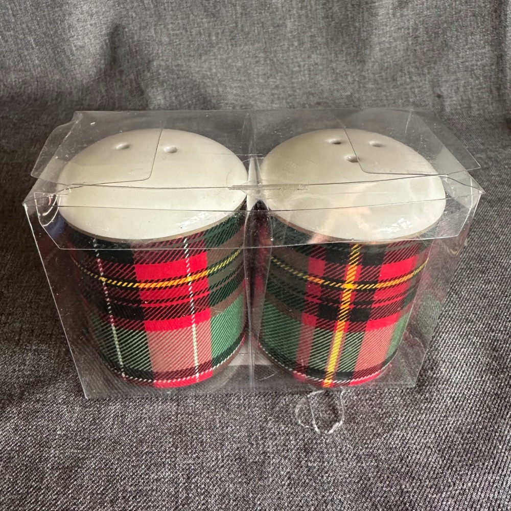 Hobby Lobby Salt and Pepper Shakers Multicolor Plaid Christmas Tabletop